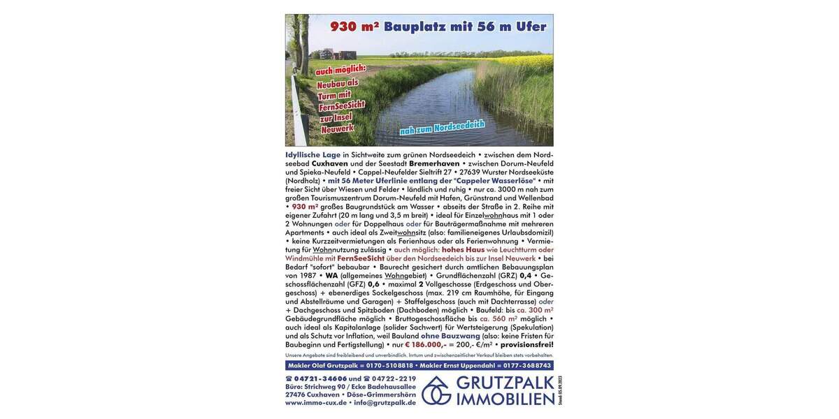 Grundstück Wurster Nordseeküste Cappel-Neufeld - 186.000&euro; | Angebot:22491420