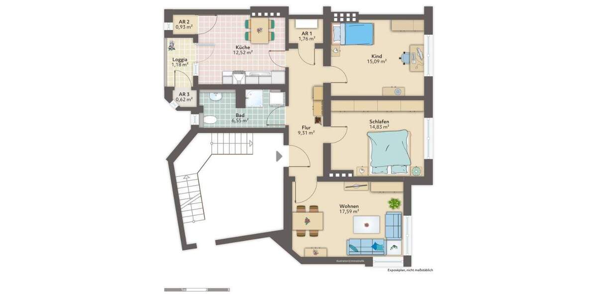 Etagenwohnung Bremerhaven Lehe - 3 Zimmer, 80 m&sup2;, 590&euro; | Angebot:25391926