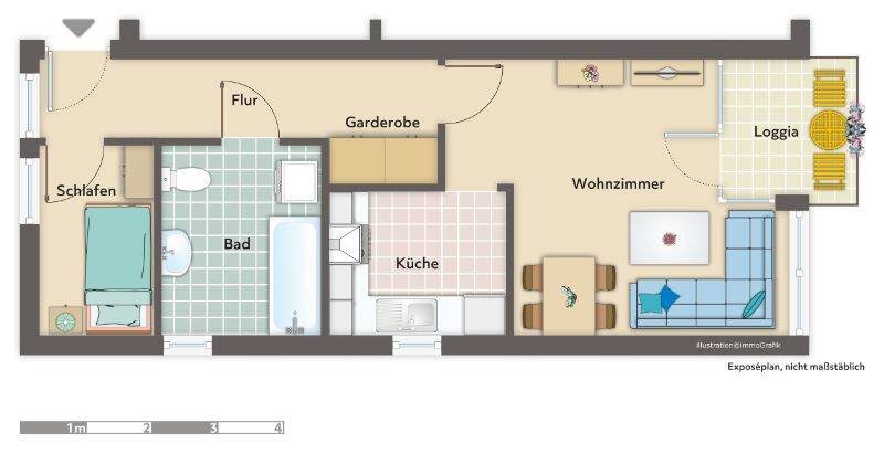 Etagenwohnung Bremerhaven Leherheide - 1 Zimmer, 44 m&sup2;, 320&euro; | Angebot:26247592